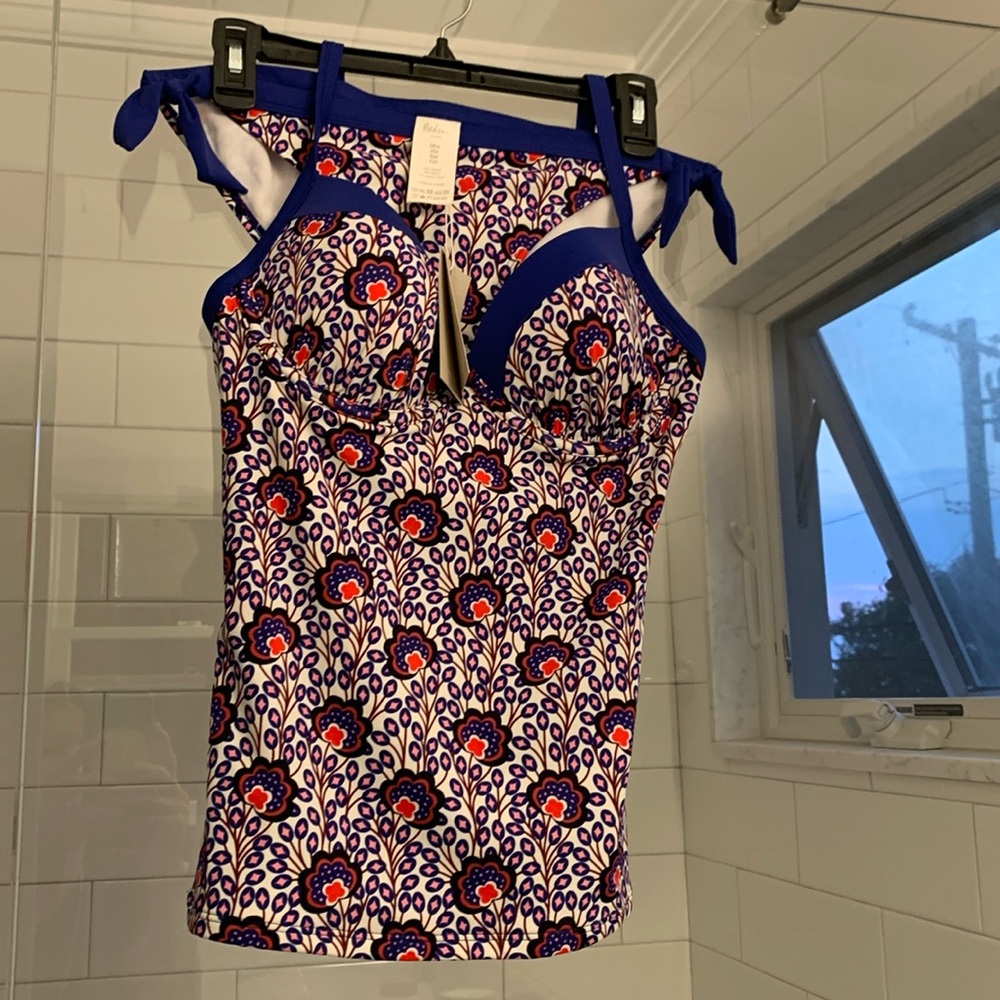 Boden royal blue/ White Print Padded Tankini Swim Top NWT Size: 34D. Bottoms 6